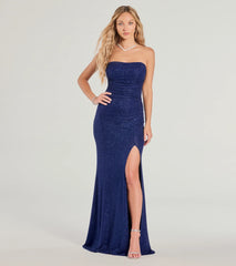 Lilly Sleeveless High-Slit Glitter Column Dress