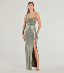 Maia High-Slit Foiled Long Dress