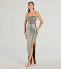Maia High-Slit Foiled Long Dress