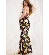 Drea Floral Velvet Burnout Lace-Up Mermaid Dress