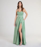Marcella A-Line Slit Satin Formal Dress