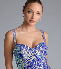 Elisa Iridescent Sequin High Slit Column Dress