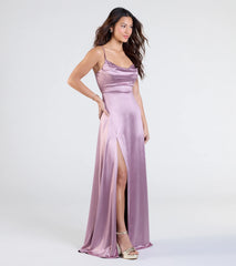 Steffanie Tie-Back Slit A-Line Satin Formal Dress