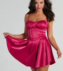 Love Language Corset Skater Satin Party Dress