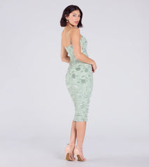 Cocktail Soiree Floral Velvet Midi Dress