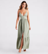 Swept Off Your Feet Button Ruffle Maxi Dress
