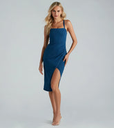 Well Played Denim Bodycon Wrap Midi Dress