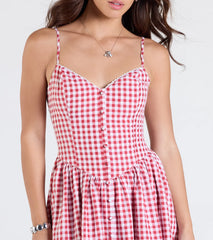 Get Cutesy V-Neck Gingham Skater Dress