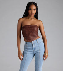 Stylish Edge Faux Leather Strapless Crop Top