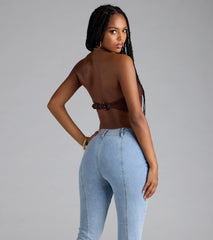 Stylish Edge Faux Leather Strapless Crop Top