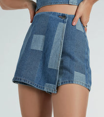 Retro Fab Patchwork Denim Mini Skort