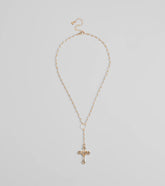 Pretty Sparkle Rhinestone Cross Pearl Lariat Necklace