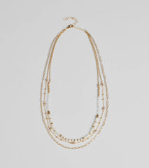 Three Way Tie Layered Bead Necklace