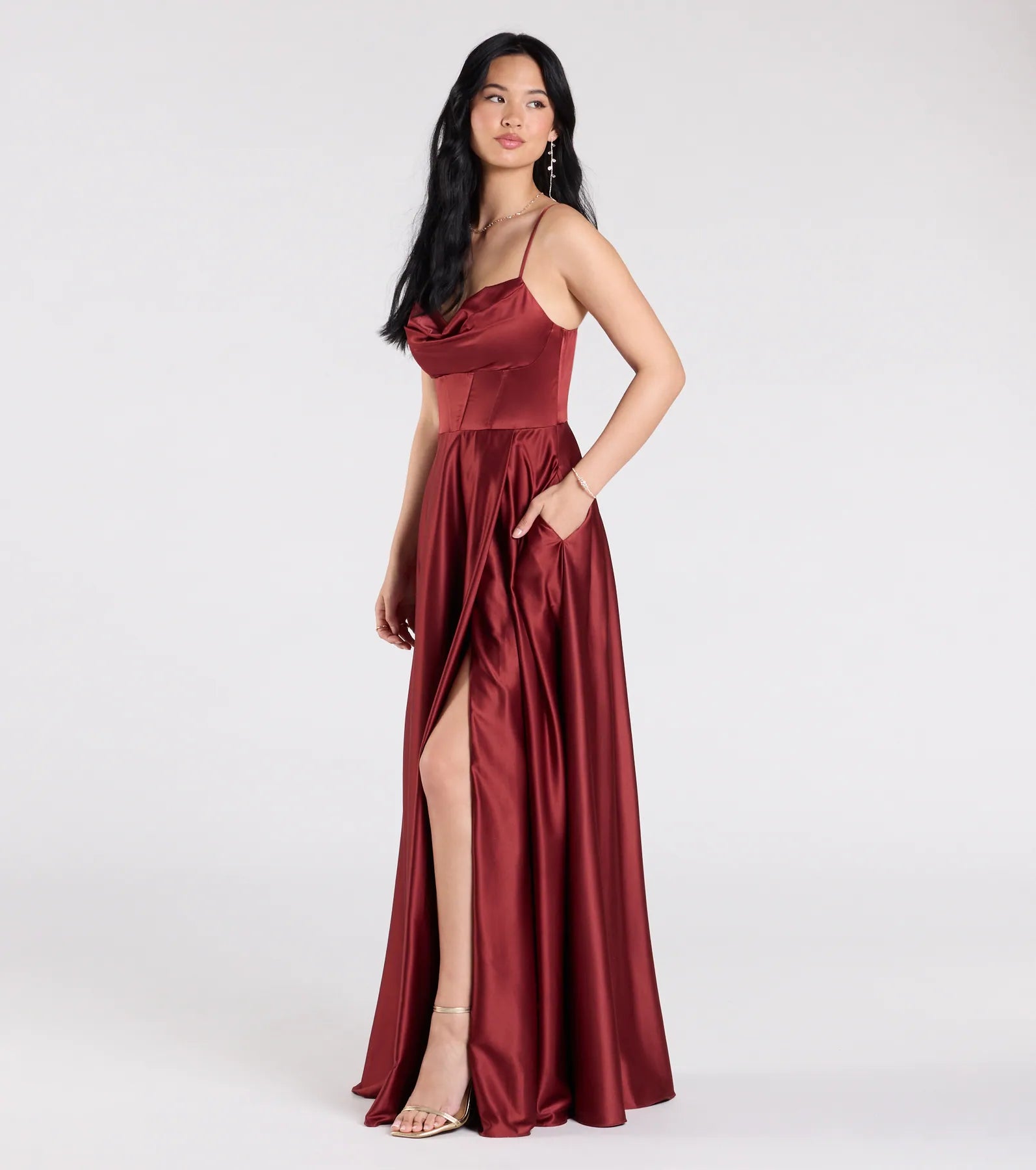 Marcella A-Line Slit Satin Formal Dress