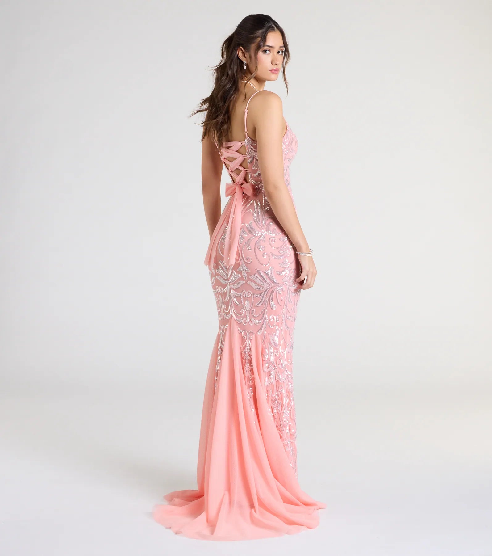 Claire Lace-Up Sequin Mermaid Dress