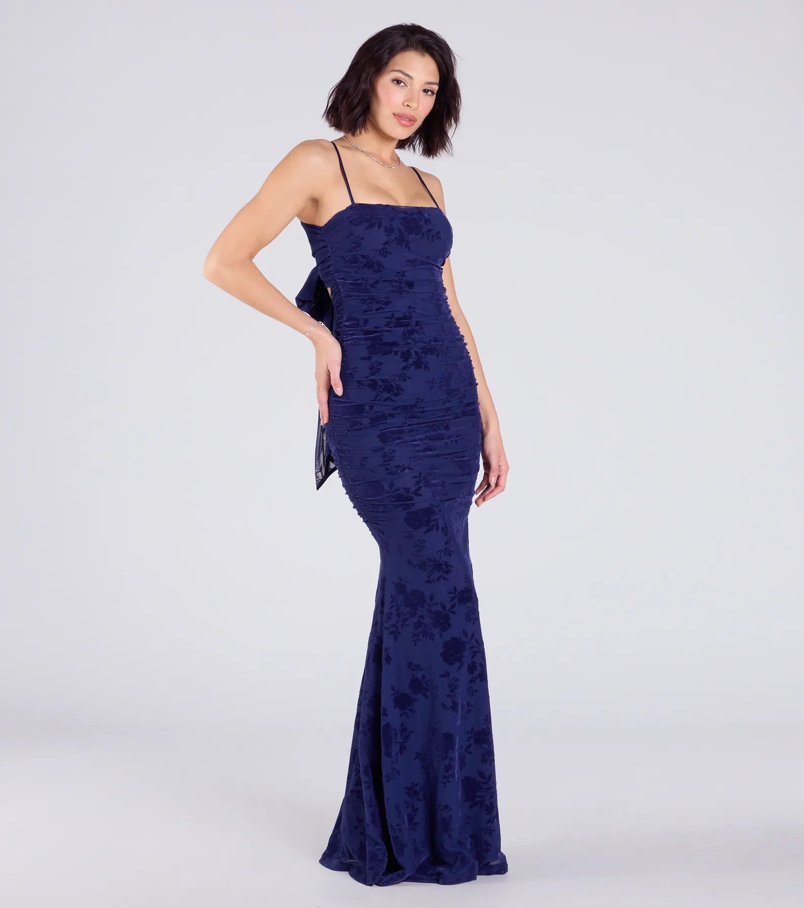 Jaymie Tie-Back Floral Velvet Mermaid Formal Dress