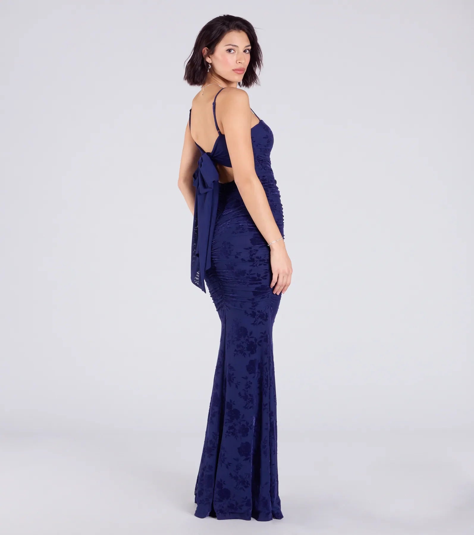 Jaymie Tie-Back Floral Velvet Mermaid Formal Dress