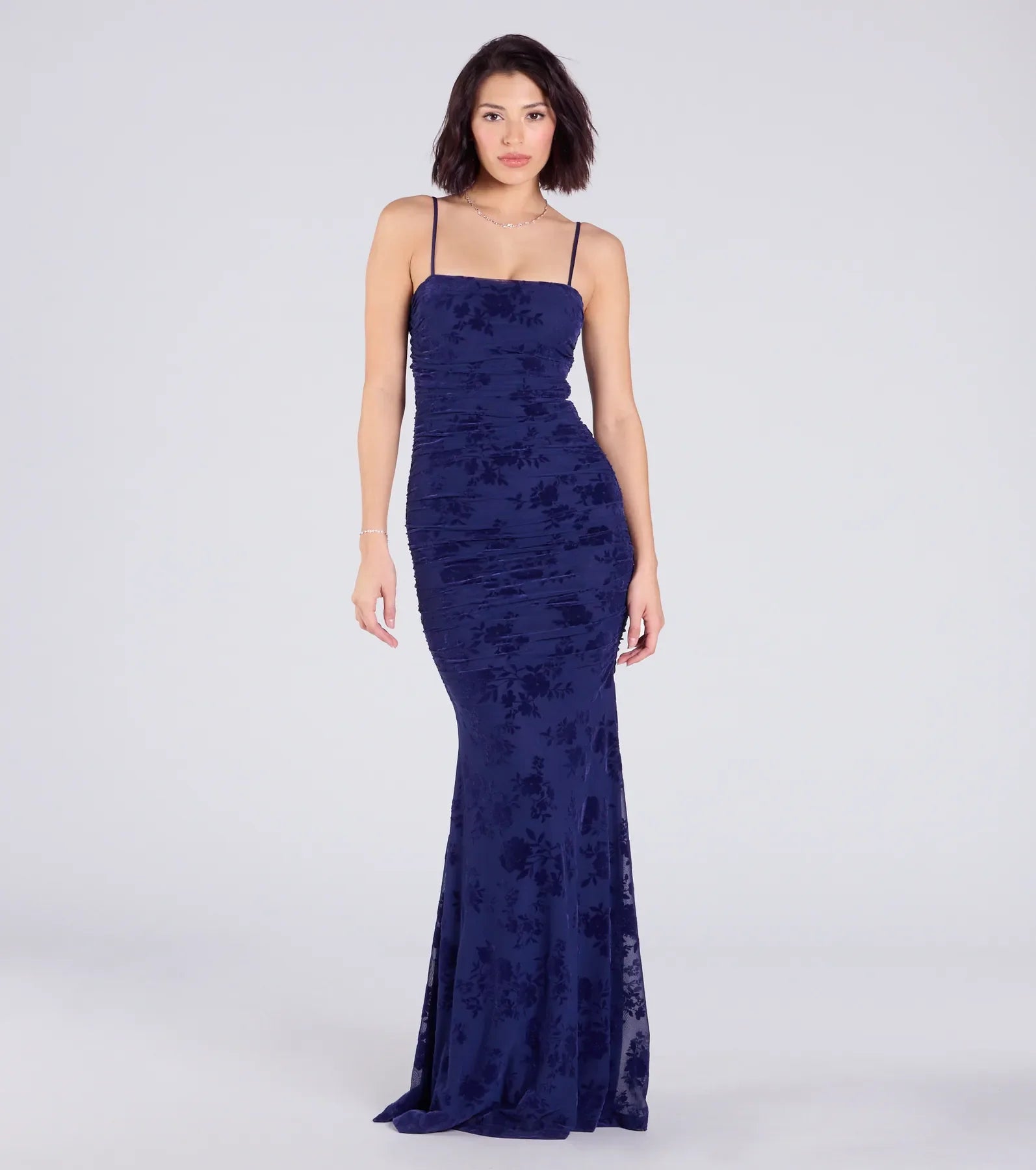Jaymie Tie-Back Floral Velvet Mermaid Formal Dress