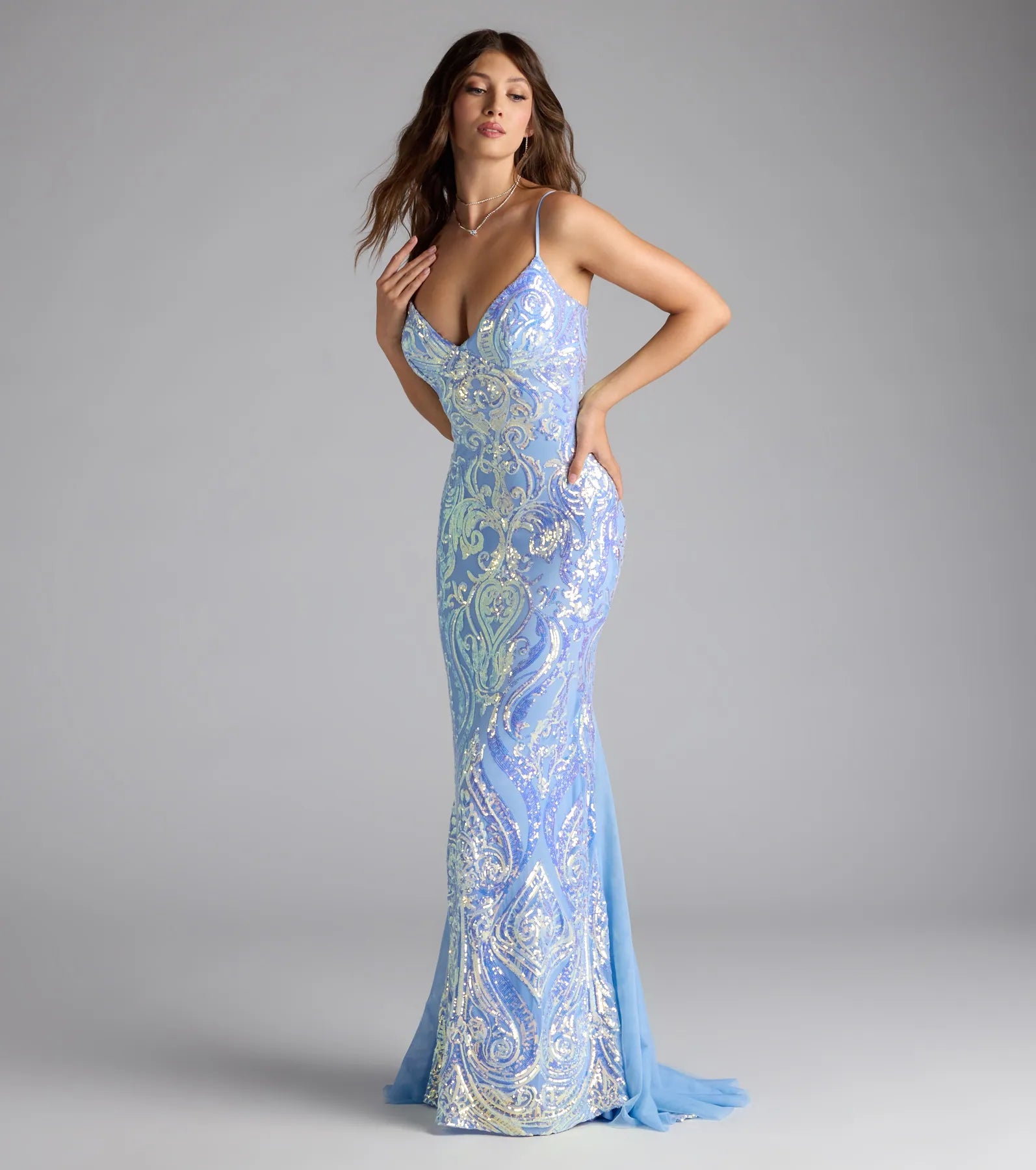 Ilse Sequin Mesh Lace-Up Mermaid Dress