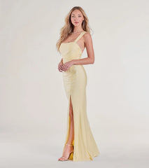 Irene Open Back Slit Column Formal Dress