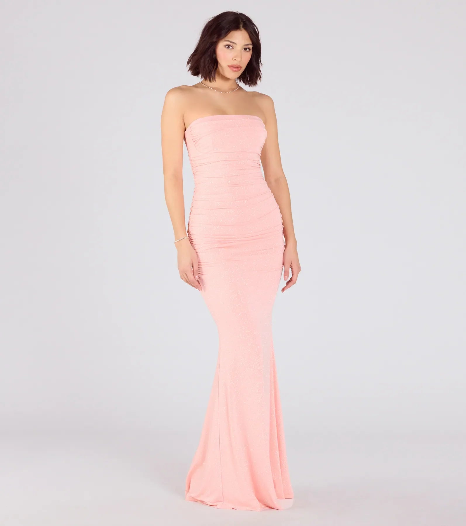 Mischka Strapless Mermaid Glitter Formal Dress
