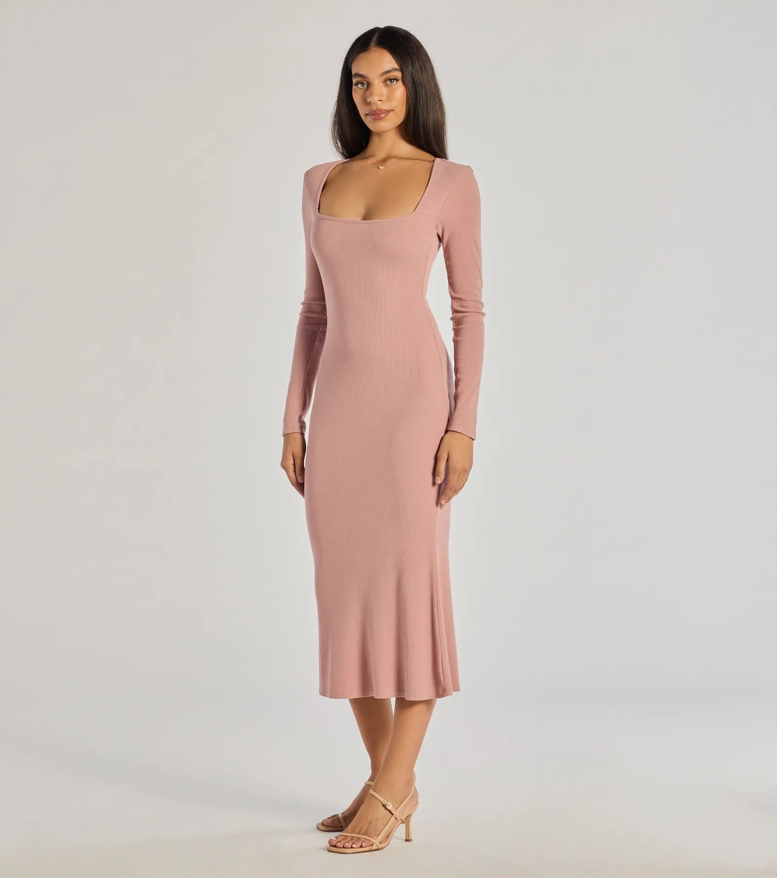 Basic Cutie Long Sleeve Knit Midi Dress