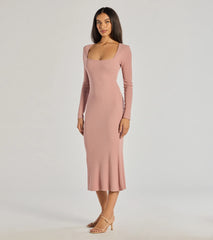 Basic Cutie Long Sleeve Knit Midi Dress