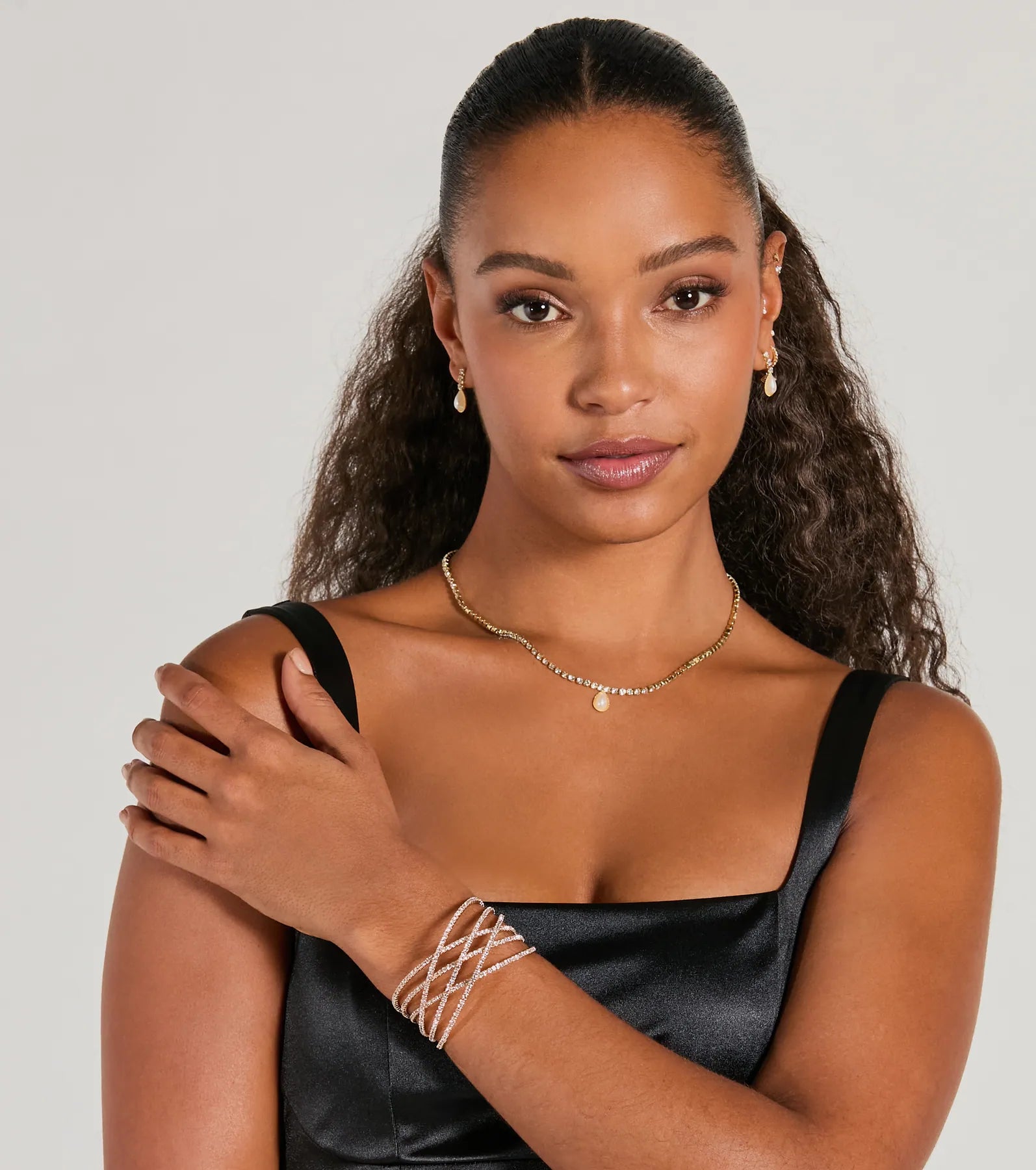 Inner Sparkle Rhinestone Memory Wire Cuff Bracelet